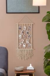 Macrame Photo Hanger, Personalized Gift, Display, Living Room Decor, Picture Collage, Holder, Neutral Wall Art H89 - thumbnail 1