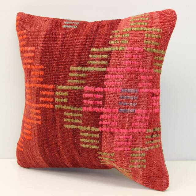 Vintage Kilim Pillow Cover - 16x16 Inch, Turkish Boho Decor - image 1