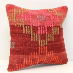 Vintage Kilim Pillow Cover - 16x16 Inch, Turkish Boho Decor - thumbnail 3