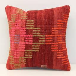 Vintage Kilim Pillow Cover - 16x16 Inch, Turkish Boho Decor - thumbnail 2