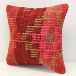 Vintage Kilim Pillow Cover - 16x16 Inch, Turkish Boho Decor - thumbnail 1