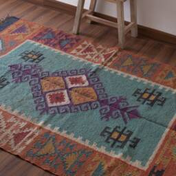 Handwoven Jute Wool Kilim Rug Indian Home Decor - 4x6 Ft - thumbnail 2