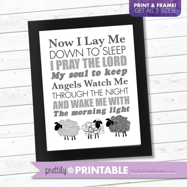 Good Night Sheep Prayer - Nursery Wall Art Printable - 3 Sizes 5x7, 8x10 11x14
