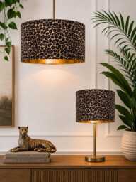 New Luxury Premium Quality Animal Sand Leopard Faux Fur Realistic Skin Velvet Drum Shape Lamp Shade Pendant Light With Metallic Lining