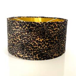New Luxury Premium Quality Animal Sand Leopard Faux Fur Realistic Skin Velvet Drum Shape Lamp Shade Pendant Light With Metallic Lining - thumbnail 3