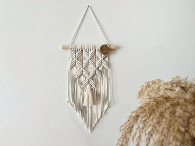 Small Macrame Wall Hanging For Boho Apartment, Nordic Style Interior Decor, Above Couch Tapestry, Gift Woman, Unique Geometric Pattern - image 1