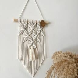 Small Macrame Wall Hanging For Boho Apartment, Nordic Style Interior Decor, Above Couch Tapestry, Gift Woman, Unique Geometric Pattern - thumbnail 2