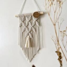 Small Macrame Wall Hanging For Boho Apartment, Nordic Style Interior Decor, Above Couch Tapestry, Gift Woman, Unique Geometric Pattern - thumbnail 3