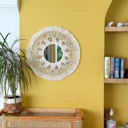 Beaded Macrame Mirror, Boho Wall Decor, Handmade Nursery Entryway Housewarming Gift, Bohemian Home Style - thumbnail 3
