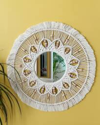 Beaded Macrame Mirror, Boho Wall Decor, Handmade Nursery Entryway Housewarming Gift, Bohemian Home Style