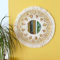 Beaded Macrame Mirror, Boho Wall Decor, Handmade Nursery Entryway Housewarming Gift, Bohemian Home Style - thumbnail 2