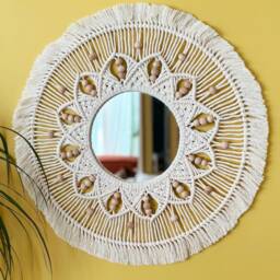 Beaded Macrame Mirror, Boho Wall Decor, Handmade Nursery Entryway Housewarming Gift, Bohemian Home Style - thumbnail 4