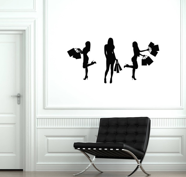 Shopping Women Vinyl Wall Decal Silhouette Shop Window Sales Stickers Mural - #2697Di - image 1