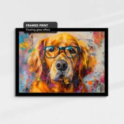 Golden Retriever Wearing Glasses Painting Framed Poster Print & Canvas Wall Decor Art Home Living Room Dog Gift Idea Pet - thumbnail 2