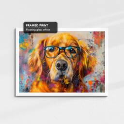 Golden Retriever Wearing Glasses Painting Framed Poster Print & Canvas Wall Decor Art Home Living Room Dog Gift Idea Pet - thumbnail 3