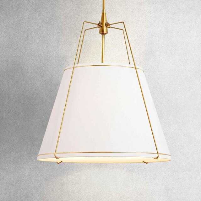1950S Mid-Century Modern Brass Pendant - Lumina Cradle Ceiling Light, Italian Fabric Shade Chandelier Fixture - image 1