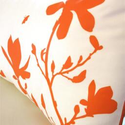 Orange Magnolia & Butterfly Pillow Silkscreened Cotton Accent Pillow - thumbnail 4