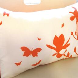 Orange Magnolia & Butterfly Pillow Silkscreened Cotton Accent Pillow - thumbnail 3