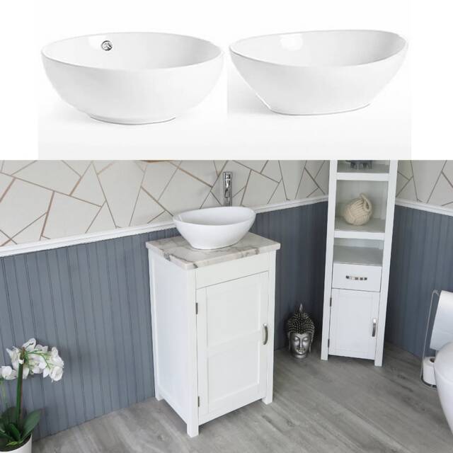 Cloakroom Bathroom Vanity Unit White Wash Stand Marble Ceramic Basin 308Pwmcbc - image 1