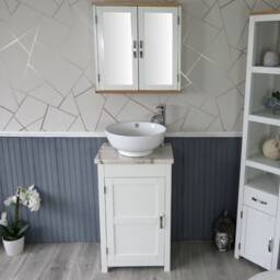 Cloakroom Bathroom Vanity Unit White Wash Stand Marble Ceramic Basin 308Pwmcbc - thumbnail 2