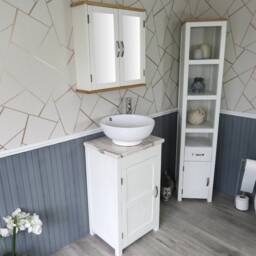 Cloakroom Bathroom Vanity Unit White Wash Stand Marble Ceramic Basin 308Pwmcbc - thumbnail 3
