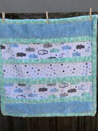 Handmade Modern Baby Minky Blanket Light Blue, Mint Green, Hippopotamus & Polka Dot