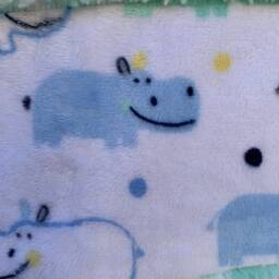 Handmade Modern Baby Minky Blanket Light Blue, Mint Green, Hippopotamus & Polka Dot - thumbnail 3