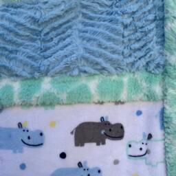 Handmade Modern Baby Minky Blanket Light Blue, Mint Green, Hippopotamus & Polka Dot - thumbnail 2