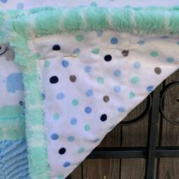 Handmade Modern Baby Minky Blanket Light Blue, Mint Green, Hippopotamus & Polka Dot - thumbnail 4