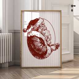 Santa Christmas Print - Red Sketch Xmas Wall Art Classic Festive Poster Vintage Father Illustration Seasonal Home Decor Gift - thumbnail 1