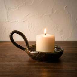 Sculptural Ceramic Candle Holder - Handmade Rustic Pottery Chamberstick Moody Home Decor - thumbnail 1