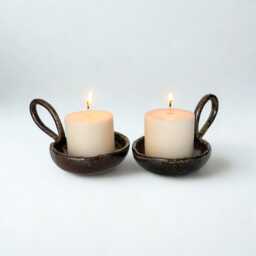 Sculptural Ceramic Candle Holder - Handmade Rustic Pottery Chamberstick Moody Home Decor - thumbnail 4