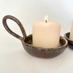 Sculptural Ceramic Candle Holder - Handmade Rustic Pottery Chamberstick Moody Home Decor - thumbnail 3