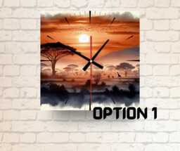 Landscape Wall Clock Glass Square, African Sunset Or Mountain Scene Decor, Nature Gift - thumbnail 1