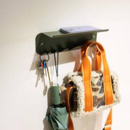 Dark Green Metal Key Holder For Wall, Small Modern Hook, Matte Rack, Minimalistic Floating Shelf, Rounded Wall Mounted Hanger - thumbnail 3