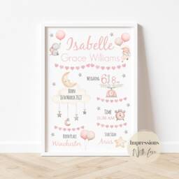 Personalised New Baby Girl Gift, Birth Details Print, States, Nursery Decor, Name Keepsake, Newborn Baby Gifts, Christening - thumbnail 2