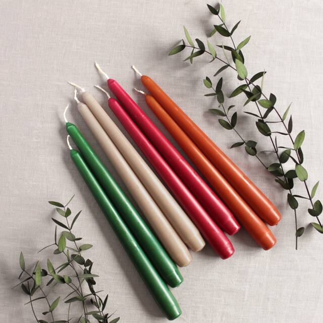 Tall Taper Candles - Wedding Dinner Candle Burnt Orange Red Green Natural Pastel Tones Colourful Stick Pack - image 1