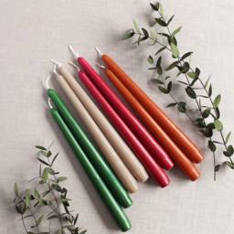 Tall Taper Candles - Wedding Dinner Candle Burnt Orange Red Green Natural Pastel Tones Colourful Stick Pack - thumbnail 1