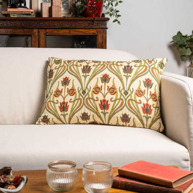 Traditional Woven Art Deco Xl Rectangular Cushion. Mackintosh Style Design in Orange & Green. Heavyweight Tapestry Fabric. 23X15 - image 1