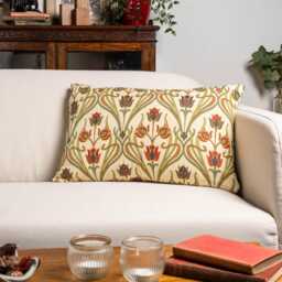 Traditional Woven Art Deco Xl Rectangular Cushion. Mackintosh Style Design in Orange & Green. Heavyweight Tapestry Fabric. 23X15 - thumbnail 1