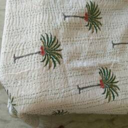 Beautiful Palm Tree Print New Handblock Indian Bedspread Blanket Perfect Bed Matching Kantha Quilt Size Multi - thumbnail 3