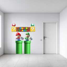 Super Mario & Luigi Out Of Pipes Pointing At You Personalized Name On Blocks Children's Games Room Decoration Wall Vinyl Graphic Sticker - thumbnail 2