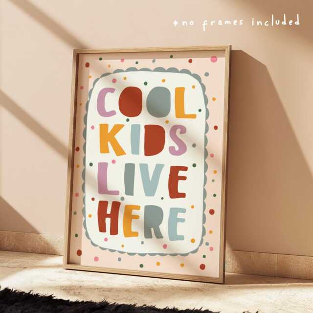 Cool Kids Live Here Print in Bright Colours, Quote With Scalloped Border, Children's Nursery Bedroom Decor, Teen Wall Art - image 1