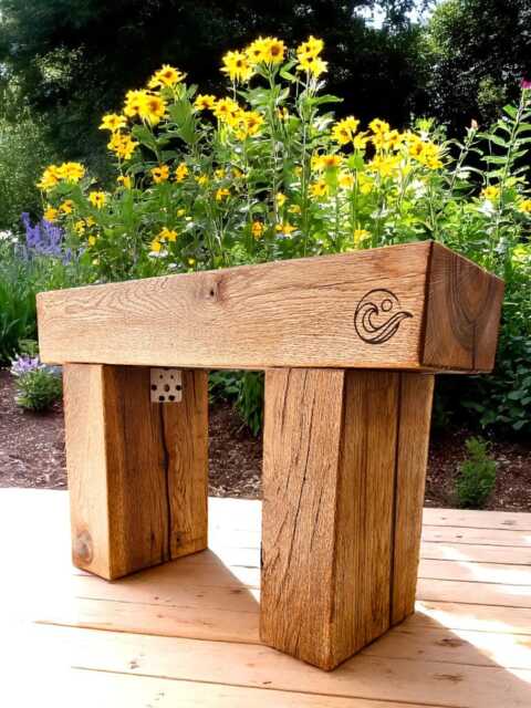 Oak Garden Bench Wood Rustic Sleeper Seat For Outdoor Patio Or Hallway - Wooden Furniture By Oceanic Woodstore Handmade - image 1