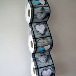 Bathroom Storage. Fabric Toilet Paper Holder. Door Hanger. Storage At The Wall/2 Or 5 Rolls Grey With Blue Hearts - thumbnail 2