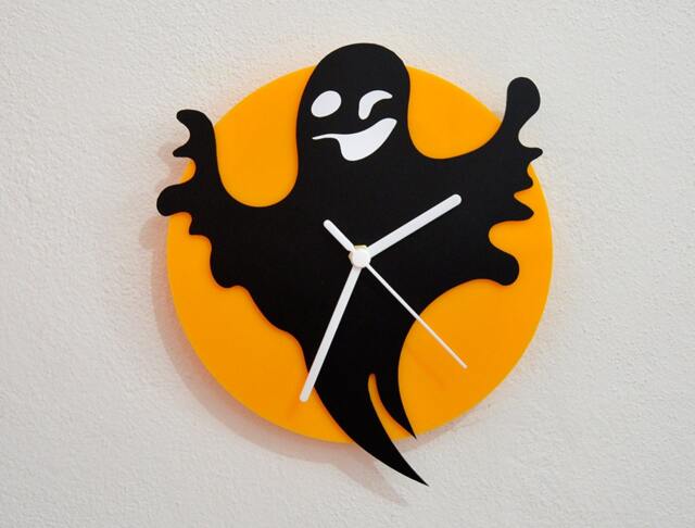 Halloween Ghost - Black & Yellow Silhouette Wall Clock - image 1