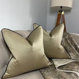 Kai Designer Luxury Textured Cushion Cover, Pillow Cover Contrasting Black Piping Brass Gold - Made To Order Request Sample - thumbnail 4