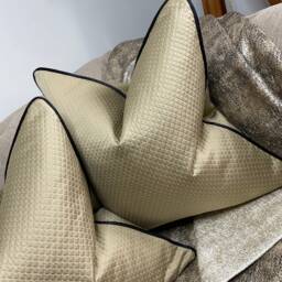 Kai Designer Luxury Textured Cushion Cover, Pillow Cover Contrasting Black Piping Brass Gold - Made To Order Request Sample