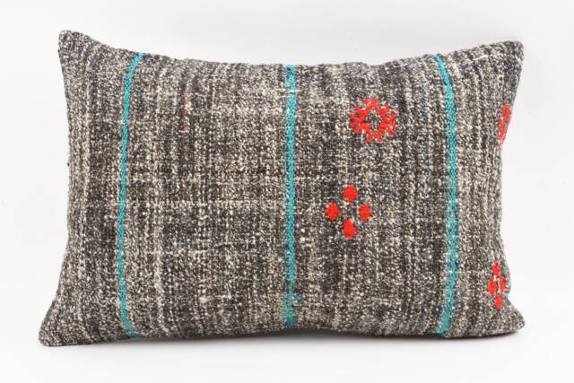 Handwoven Turkish Kilim Lumbar Pillow Bohemian Home Decor - 16x24 Inch - image 1