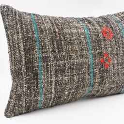 Handwoven Turkish Kilim Lumbar Pillow Bohemian Home Decor - 16x24 Inch - thumbnail 3